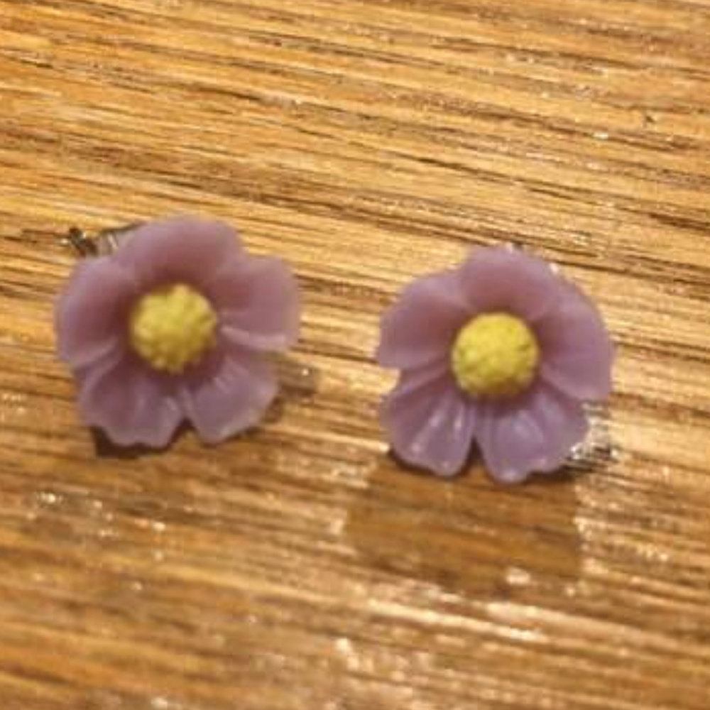 Purple & Gold Flower Pierced Earrings - New